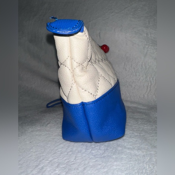 Betsey Johnson Pouch in Blue & White w/ Stitched Heart Design & Cherry C… - Picture 5 of 7